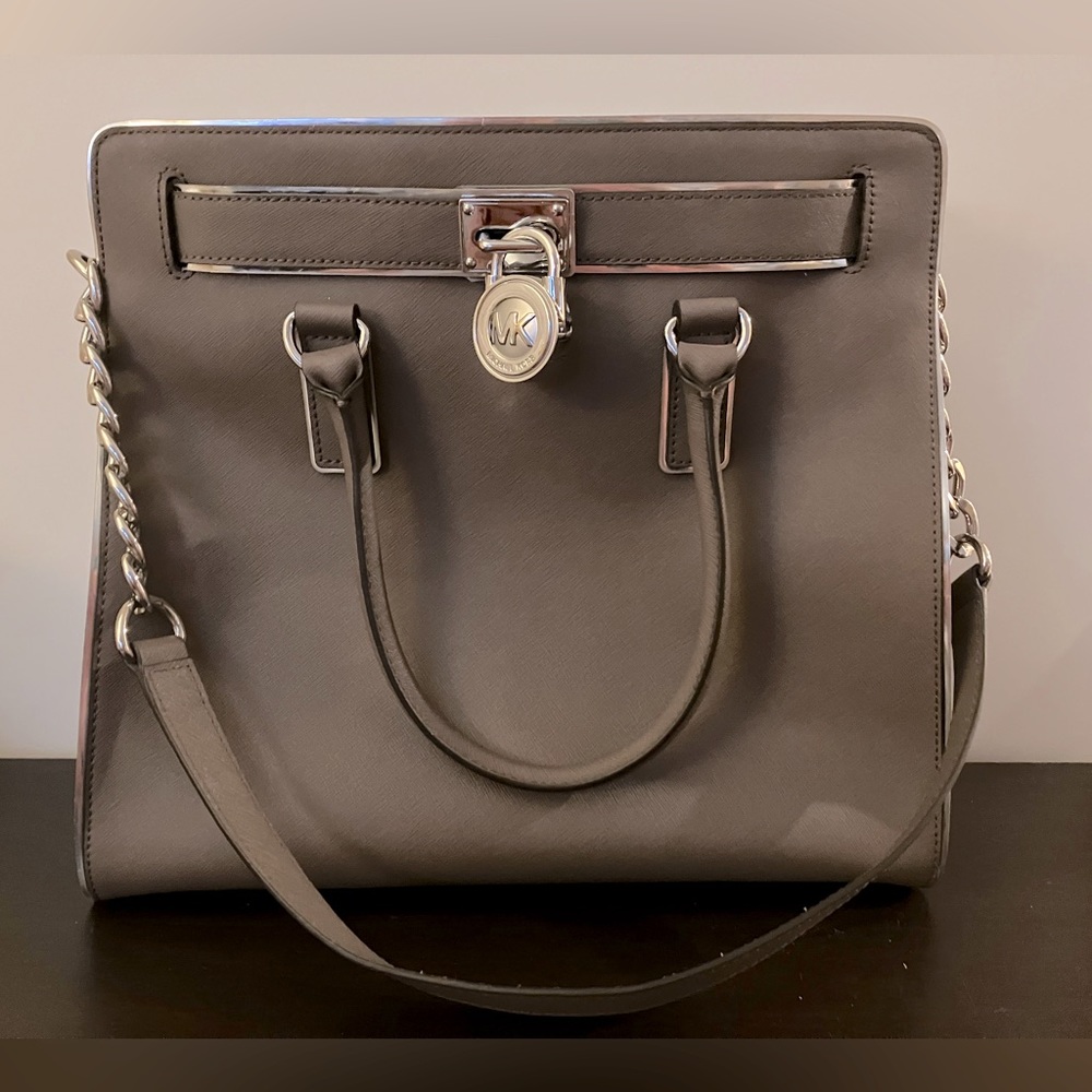 Michael Kors Tote Handbag in Dark Taupe/Gray Color Silver Hardware